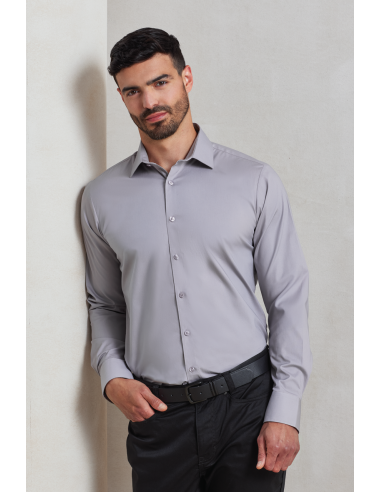 P-PR244-Mens Stretch Fit Poplin Long Sleeve Cotton Shirt